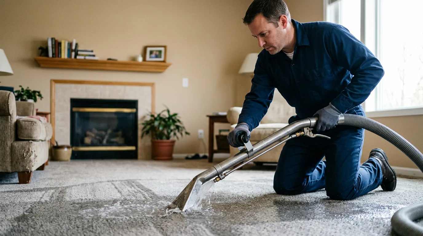 Water damage restoration technician working near Farina, IL